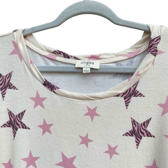 Umgee Womens Dress Pink Stars Zebra Print Size Large Linen Blend Cotton - Picture 6 of 11